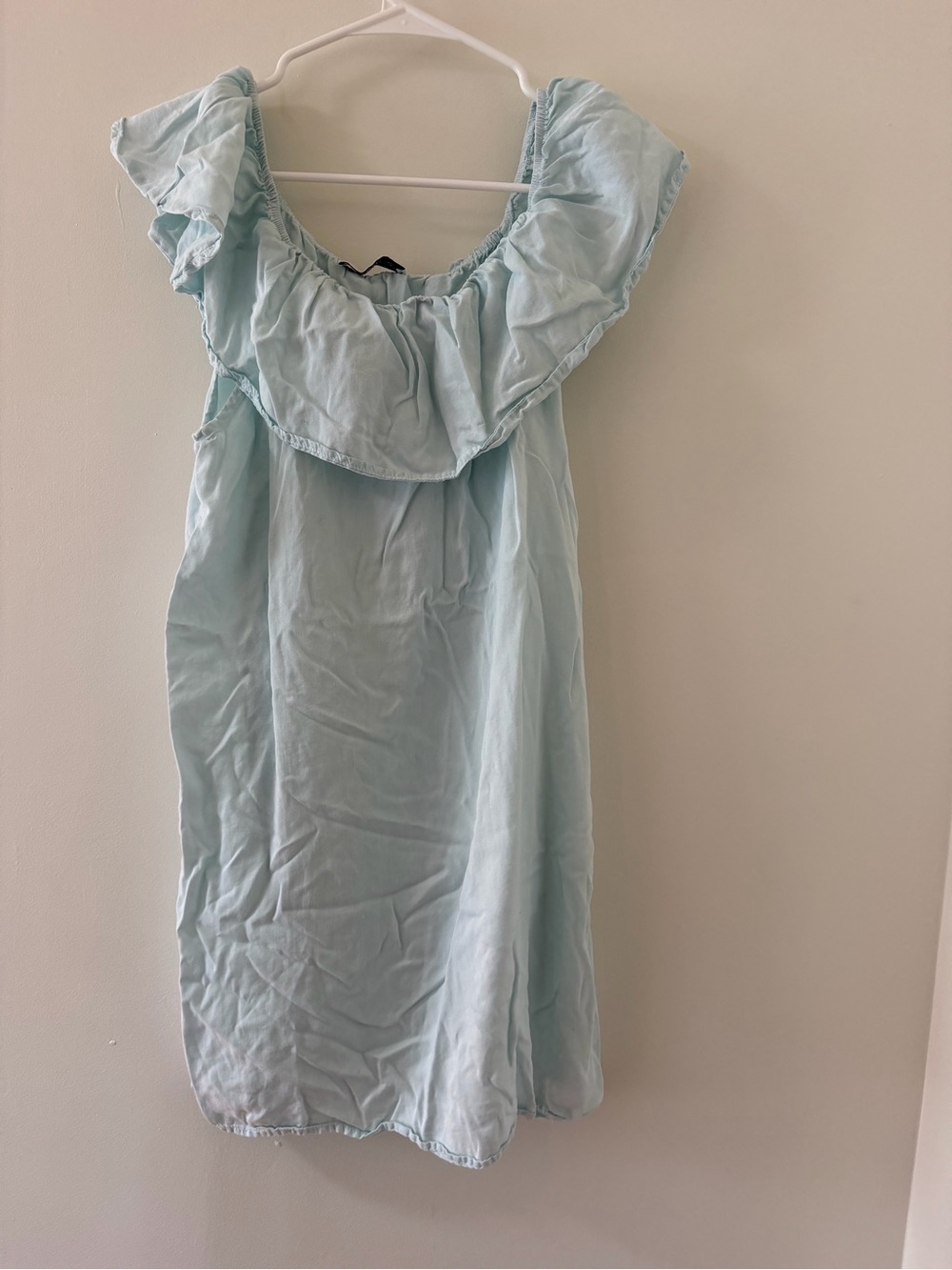 glam Ruffle Off-Shoulder Mini Dress Womens Size M Light Blue Like New Casual